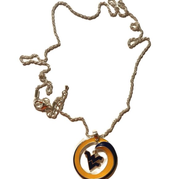 WVU Pendant NECKLACE West Virginia University Blue Gold Mountaineers Jewelry - Picture 2 of 5